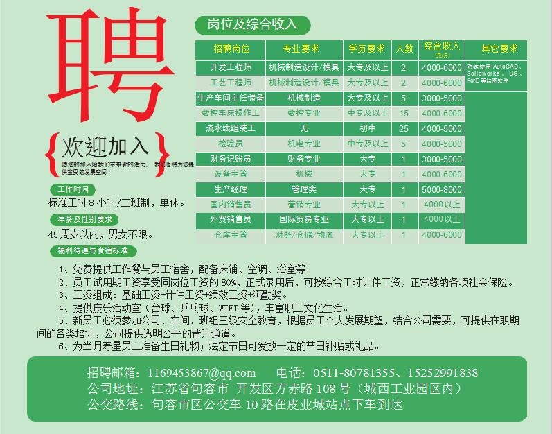 江蘇盈科汽車空調(diào)有限公司2020招聘簡章